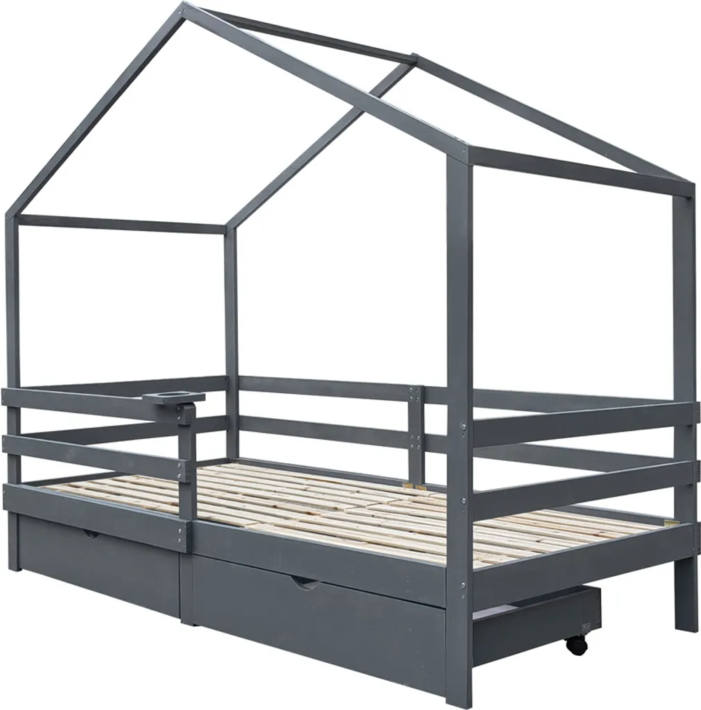 HOME DELUXE Lit d'enfant Wolkenland gris 90x200 cm avec tiroirs de rangement