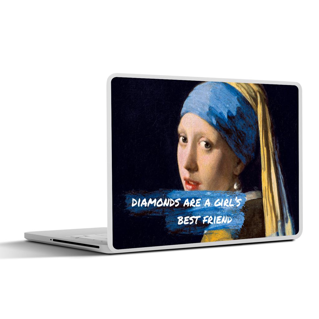 MuchoWow Laptop Aufkleber Sticker Cover Vermeer - Das Mädchen mit dem Perlenohrring - Zitat 40x30 cm - Laptop Dekoration - Selbstklebend