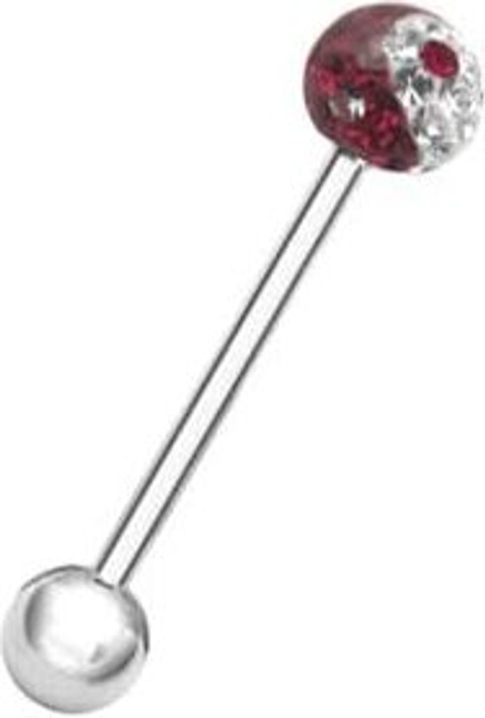 Karisma Zungenpiercing Piercing Titan G23 Mit Kristall Elements Kugel 5mm Ying Yang Epoxydharz- Weiss und Rot - 16.0 Millimeter