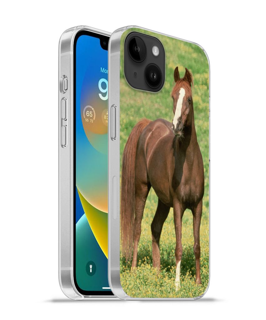 MuchoWow Handyhülle Schutzhülle Hülle für Apple iPhone 14 Plus - Soft case Pferde - Gras - Braun Silikon Softcase Handy Hülle - Abbildung