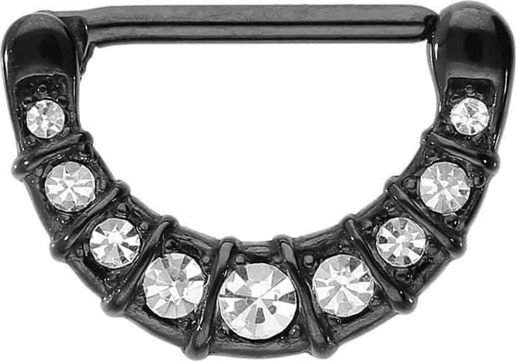Brustwarzenpiercing, Chirurgenstahl Nippelpiercing Clicker 9 KRISTALLE Schwarz Stablänge: 16mm