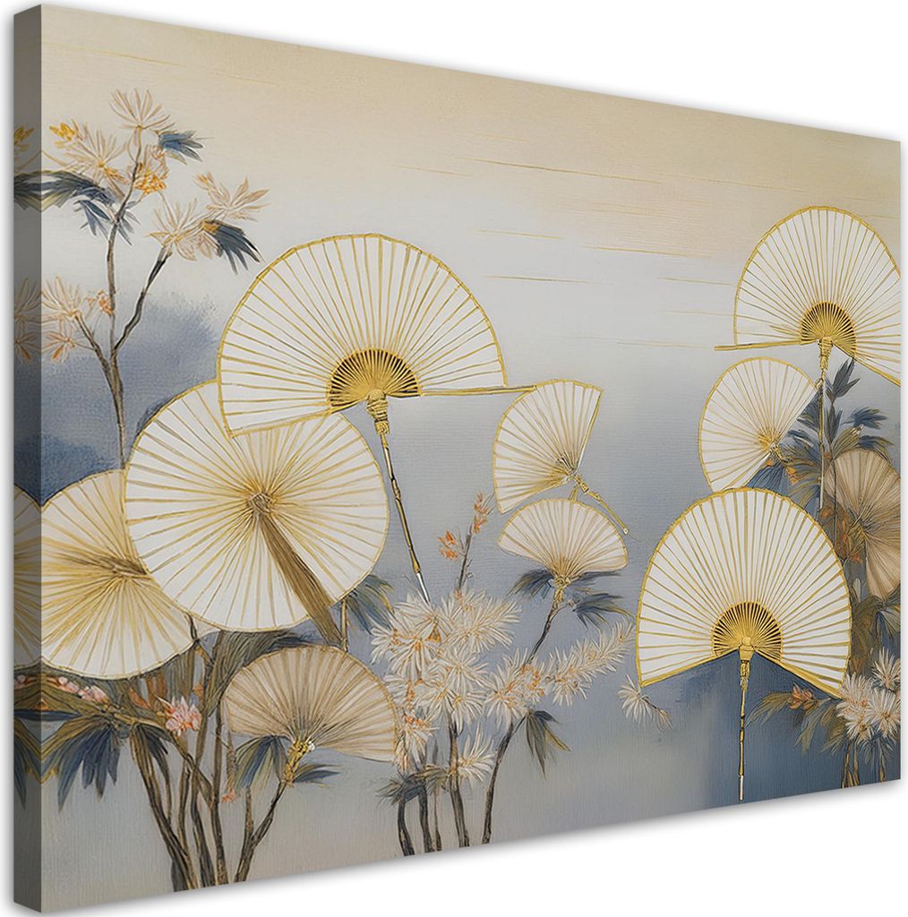 Leinwandbild Japanische Fächer Abstrakt 90x60 Feeby Beige bild für die wand bereit zum aufhängen