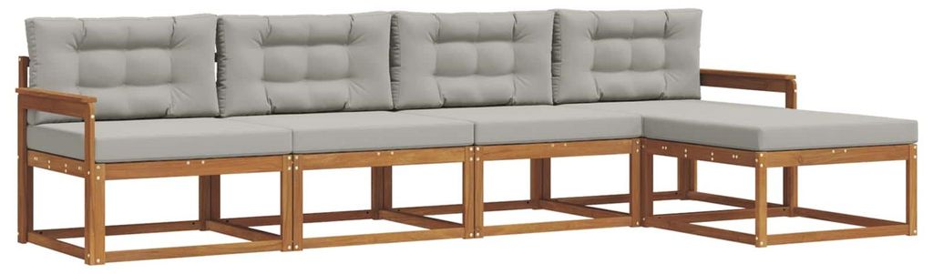 vidaXL Outdoor-Sofagarnitur mit Kissen 5 pcs Natürlich und Hellgrau
