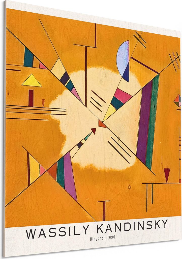 DEQORI Holzbild 50x50 cm 'Kandinskys Diagonal' Bild auf Holz Wandbild Kunstdruck