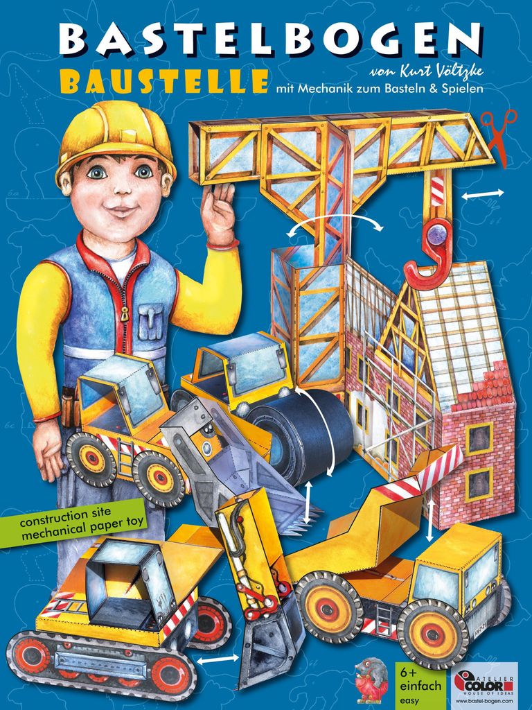 Baustelle Bastelbogen Baufahrzeuge basteln Ausschneidebogen Produktbild 