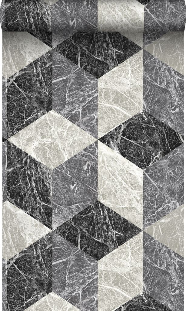 Origin Wallcoverings Tapete 3D Marmor Motiv Schwarz und Grau 53 cm x 10.05 m