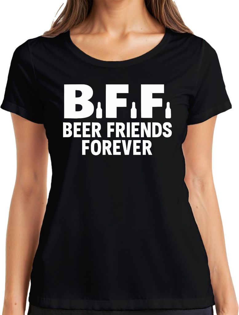 BFF Beer Friends Forever Bierfreunde Party Pub JGA Lustig Bier Damen T-Shirt, Schwarz, S
