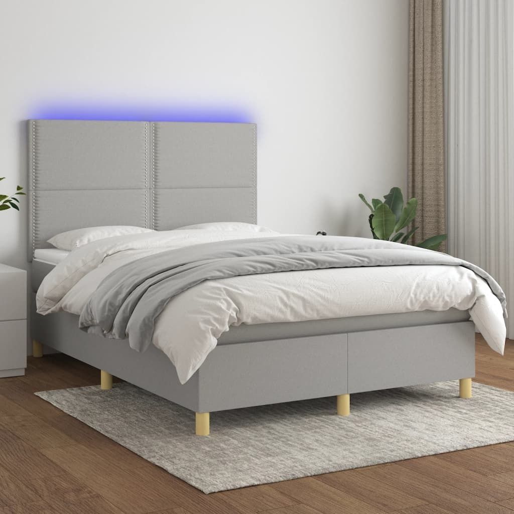 Design Möbel Boxspringbett mit Matratze & LED Hellgrau 140x190 cm Stoff - 2024 Neu