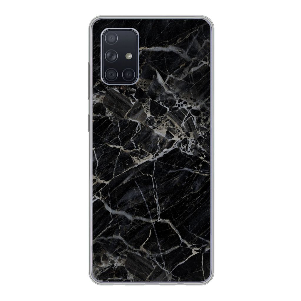 MuchoWow Handyhülle Schutzhülle Hülle für Samsung Galaxy A51 Marmor - Schwarz - Weiß Silikon Softcase Handy Hülle - Schutzabdeckung