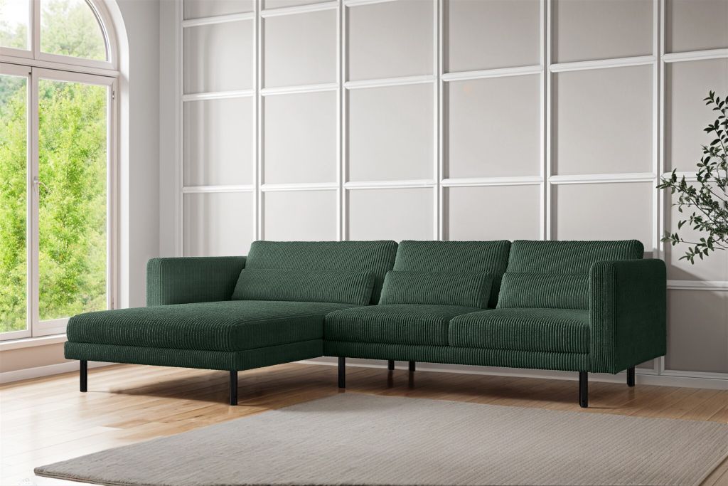 Ecksofa Designersofa AGADA in Stoff Poso Grün Ottomane Links