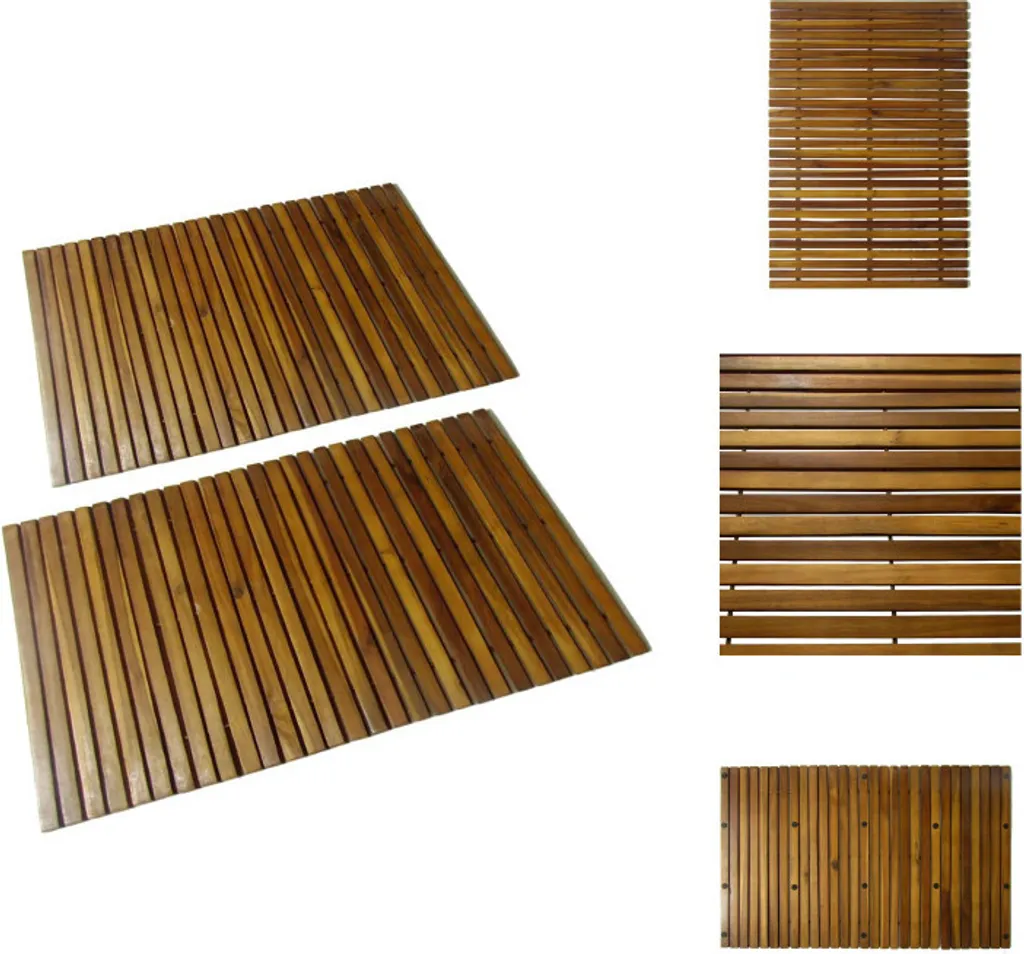Lot 2 Tapis de Bain Bois Acacia 80x50 cm : Fini l'Humidité et les Odeurs