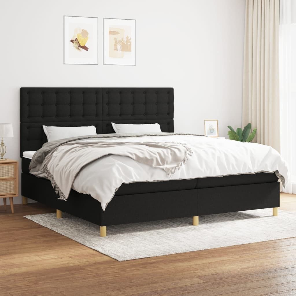 "Rabatt" Boxspringbett mit Matratze - 2 Personen - Strapazierfähiger Stoff - Schwarz 200x200 cm Stoff - Klassische Betten CC7041