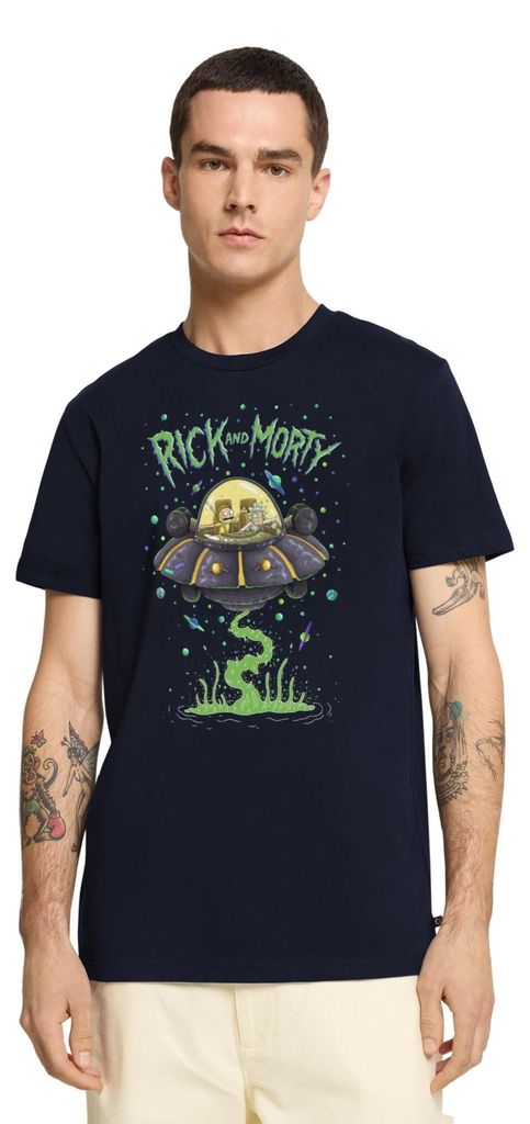 Spreadshirt Rick and Morty Fliegen Im Raumschiff Männer Premium T-Shirt, S, Navy