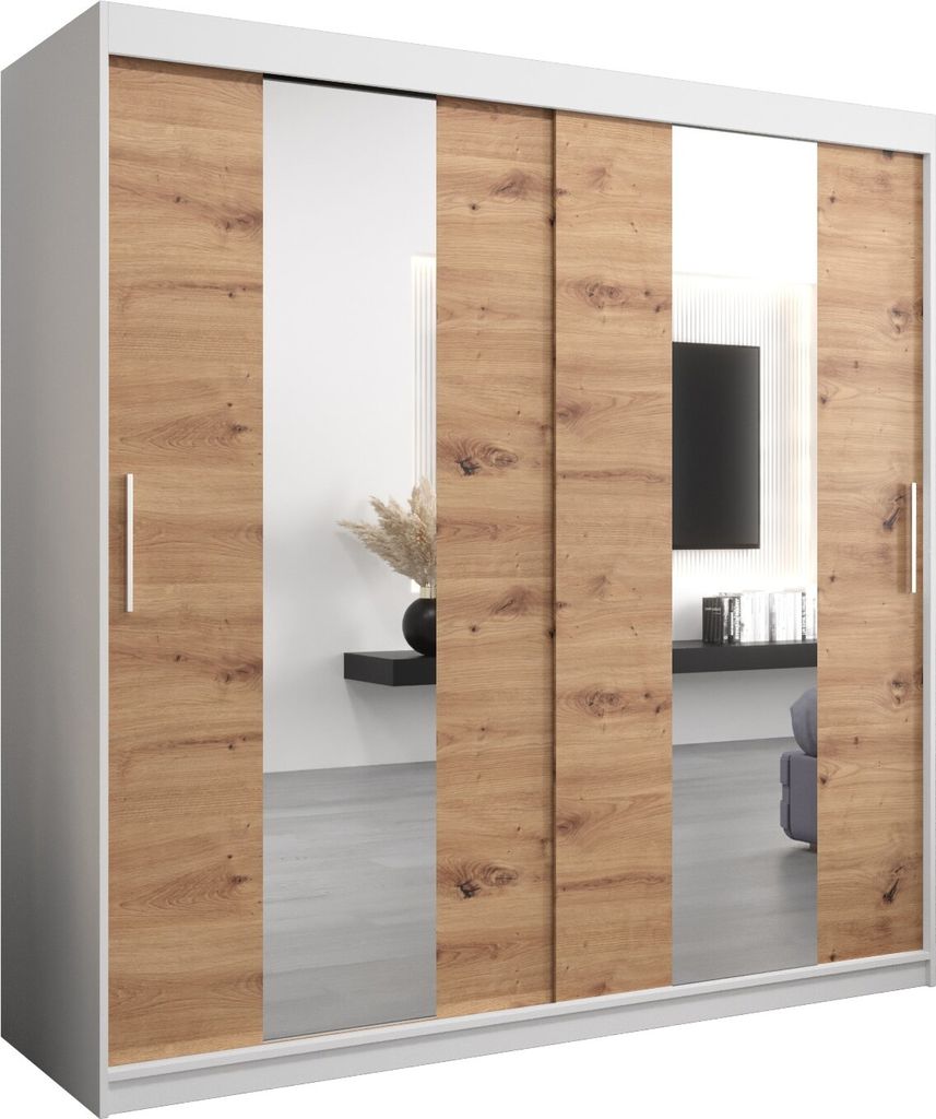 Kleiderschrank, Schiebetürenschrank Schlafzimmer, Schrank mit Spiegel POLE 200 cm