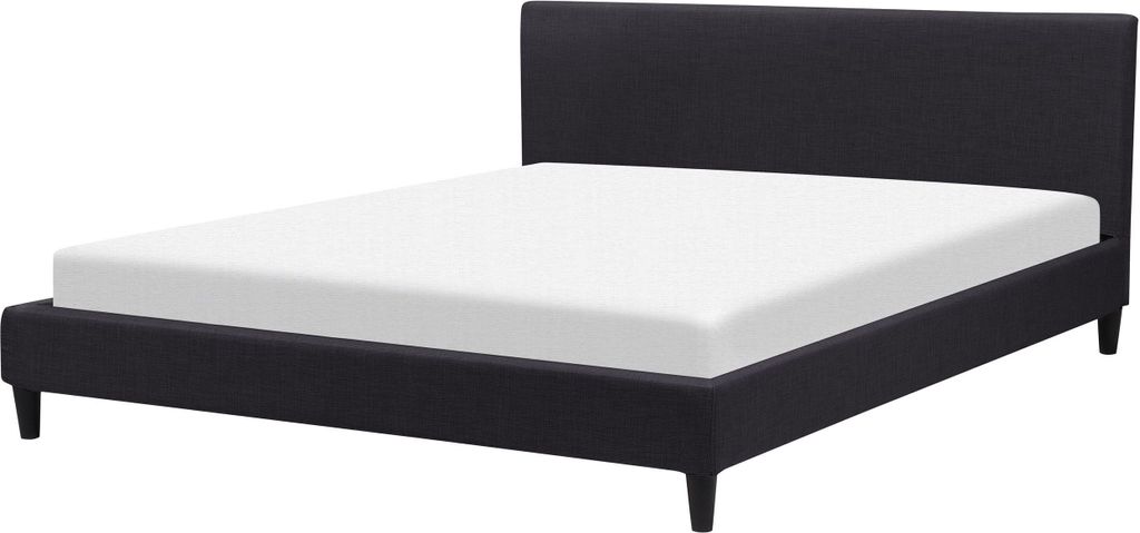 BELIANI Polsterbett Schwarz 180 x 200 cm Leinenoptik Geradlinige Form Klassisch