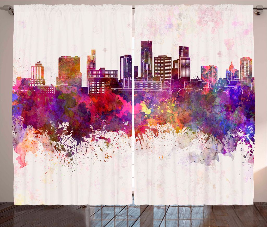 ABAKUHAUS Minnesota Rustikaler Vorhang, Grunge Spritzer, Stadtblick, Wohnzimmer Universalband Gardinen mit Schlaufen und Haken, 280 x 175 cm, Mehrf...