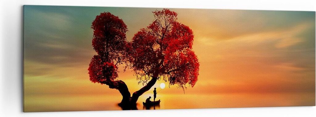 Bild auf Leinwand - Leinwandbild - See Natur Nacht - 160x50cm - Wand Bild - Wanddeko - Wandbilder - Leinwanddruck - Bilder - Kunstdruck - Wanddekor...