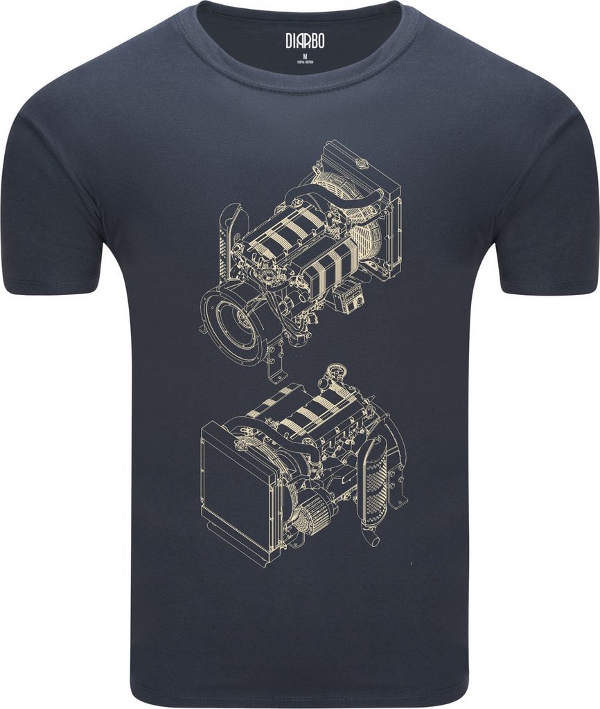 Diarbo Herren T-Shirt mit Blaupausen Druck Dieselmotor Dunkelgrau Gr.XL
