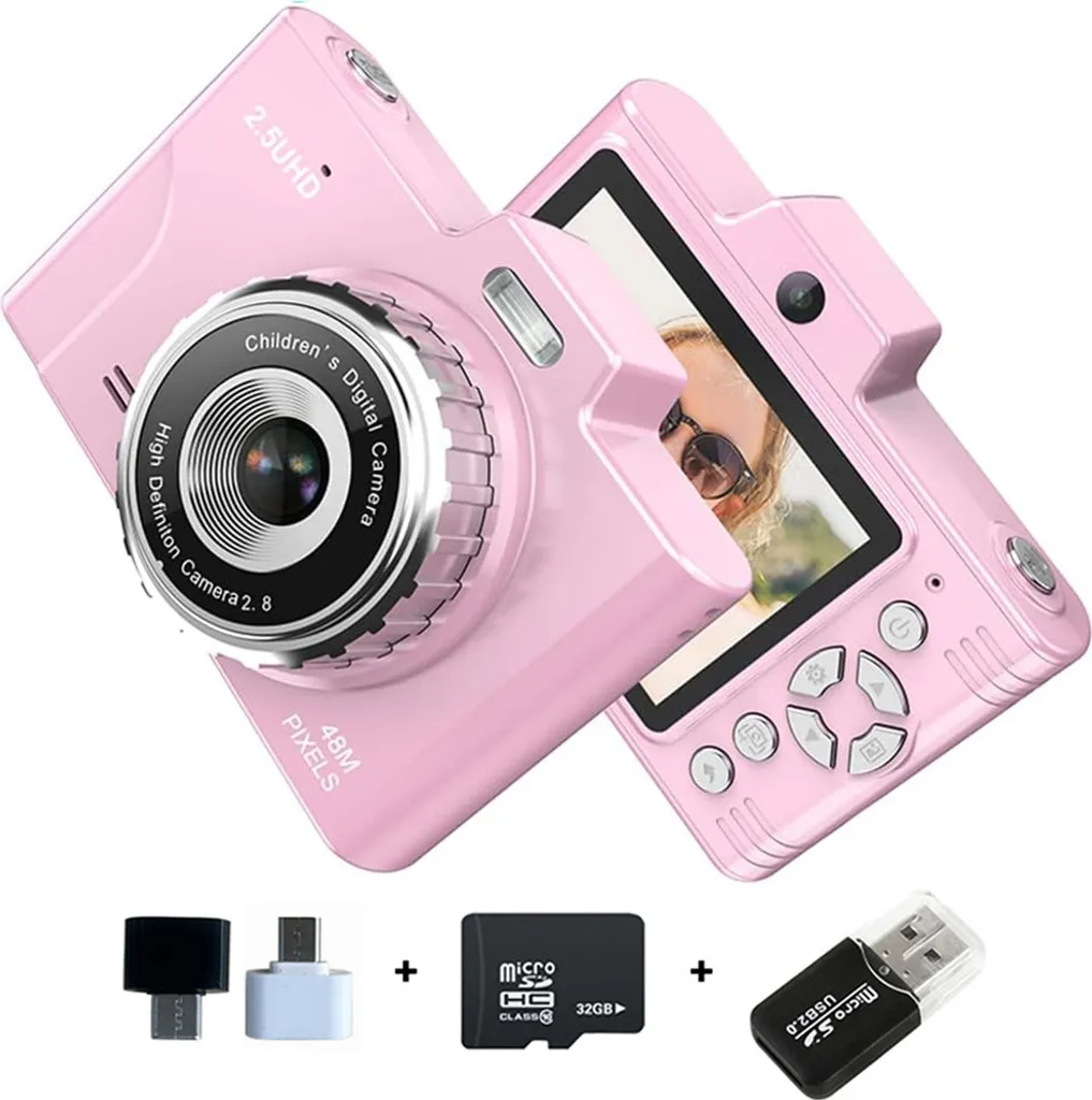 Appareil photo compact pour débutant rose avec écran IPS 2.8 et zoom 8x