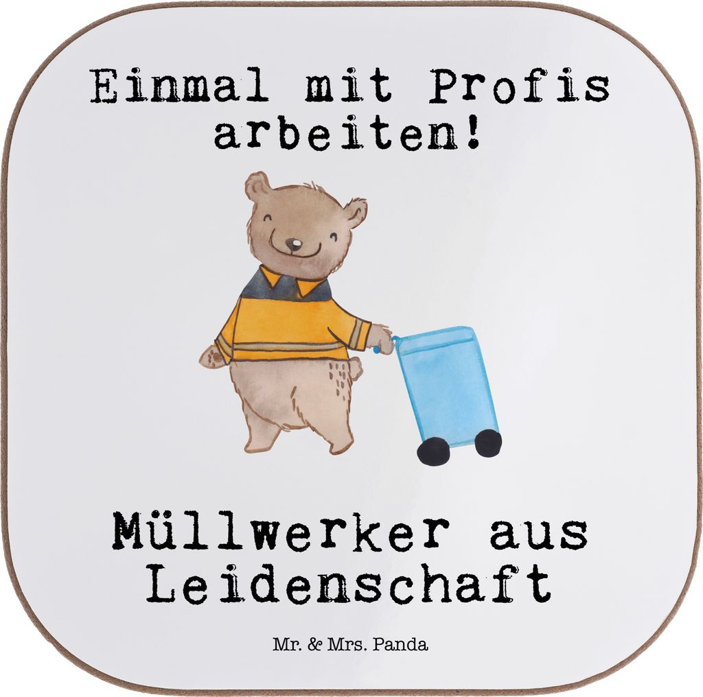Mr. & Mrs. Panda Untersetzer für Gläser Müllwerker Leidenschaft - Weiß - Geschenk, gläseruntersetzer, Müllmann, Tassenuntersetzer, Glas, Lust...