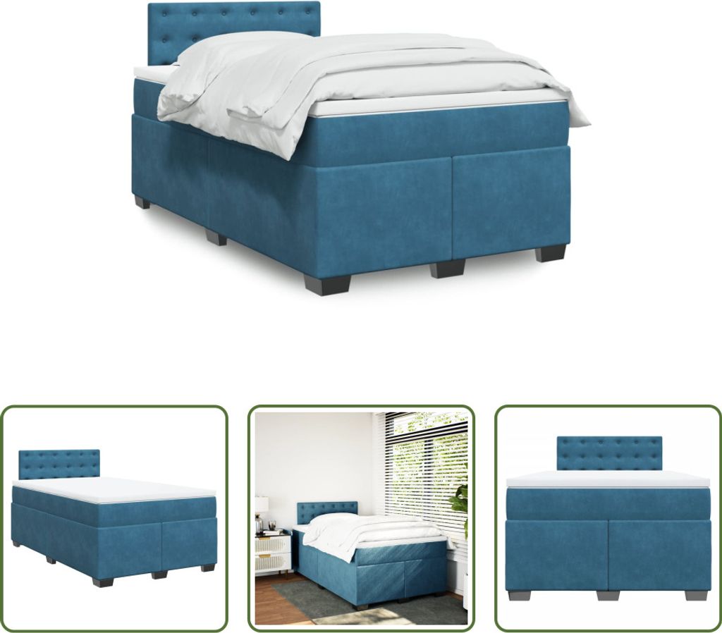 The Living Store Boxspringbett mit Matratze Dunkelblau 120x190 cm Samt