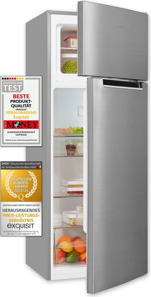 Exquisit Kühl- und Gefrierkombination KGC270-45-040E inoxlook | Standgerät | 206 l Volumen | Inoxlook
