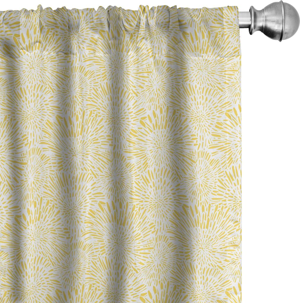 ABAKUHAUS Gelb Vorhänge, Gardinen, Hand gezeichnetes Weinlese-Blumenmuster mit Löwenzahn-Aster-Zusammenfassung blüht Natur, 2 Stück 75 x 225 cm...