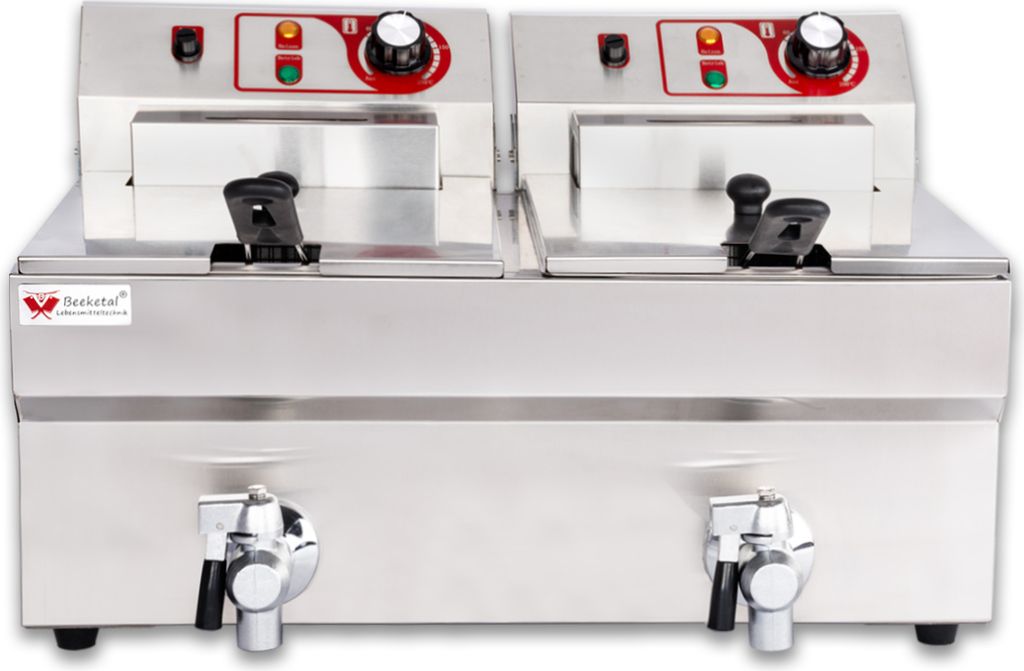 Beeketal Gastronomie Friteuse Fritteuse 230V, Fritteuse BTF/BWF:BTF20B - 9 + 9 L mit Ablaufhahn