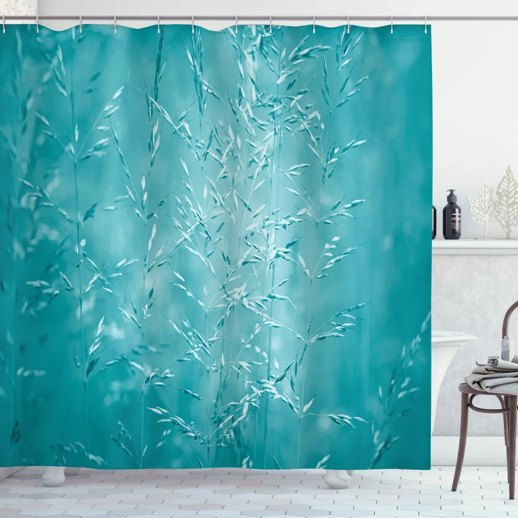 ABAKUHAUS Tenda da doccia turchese, Land Rural Mystic, stampa digitale moderna con 12 ganci su tessuto resistente all'acqua e ai batteri, 175 x 180 cm, blu