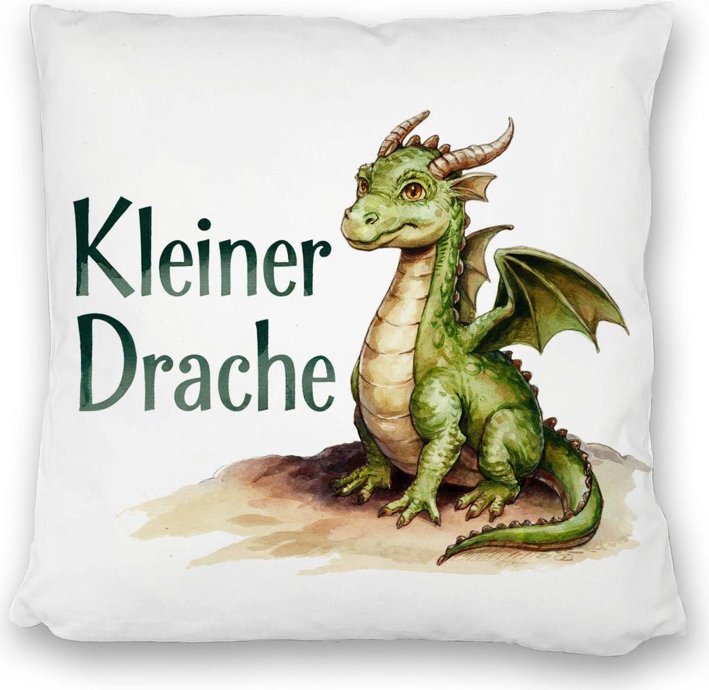 niedlicher grüner kleiner Drache Kissen satiniert