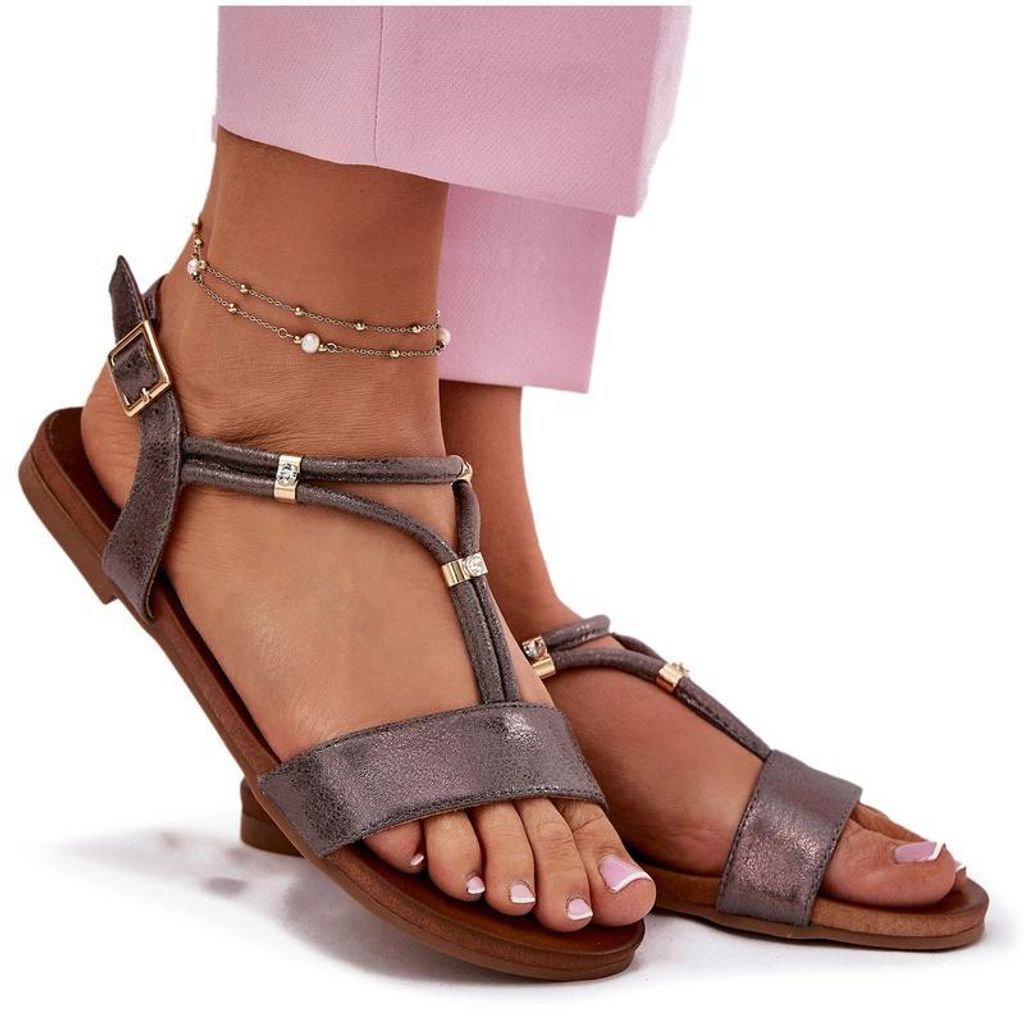 Damen Flache Sandalen Mit Riemen S.Barski KV51-120 Grafit 41
