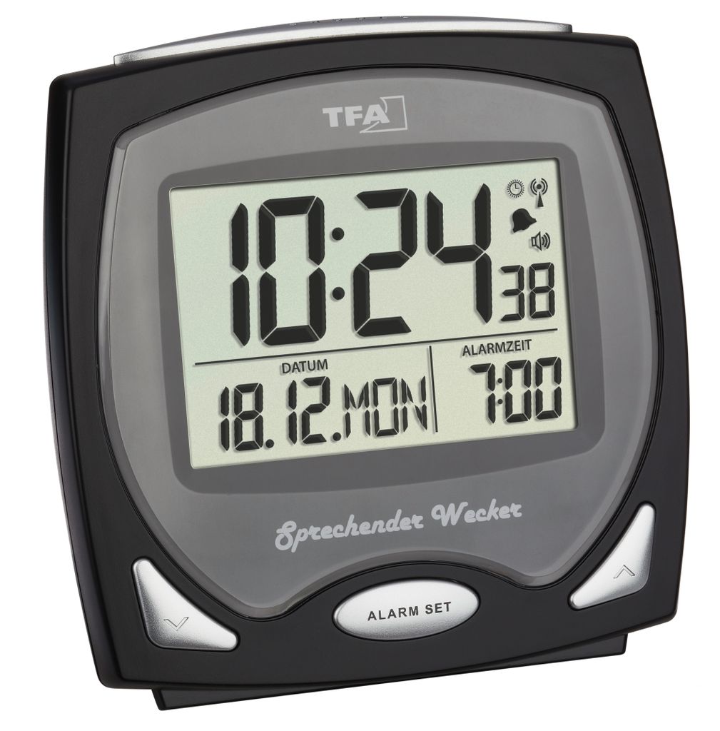 Sprechender Funk-Wecker, digital, schwarz, 60.2541.01, TFA Produktbild 