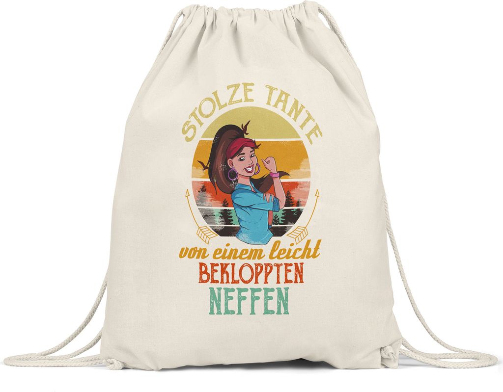 Stolze Tante von einem leicht bekloppten Neffen Turnbeutel Gymsack Lustig Spruch Tante Patentante Geschenk