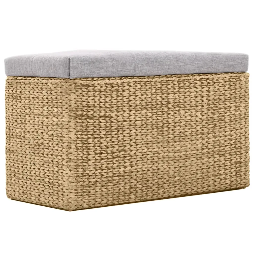 Banc design gris en jonc de mer tressé avec 2 ottomans d'appoint chic - 7