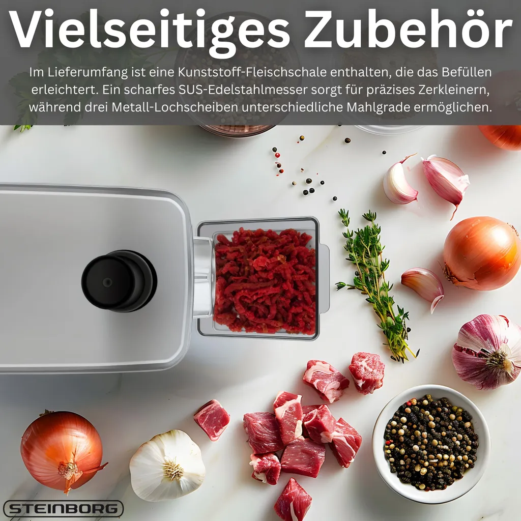 Hachoir à viande Steinborg SB-7080 robuste avec fonction marche arrière
