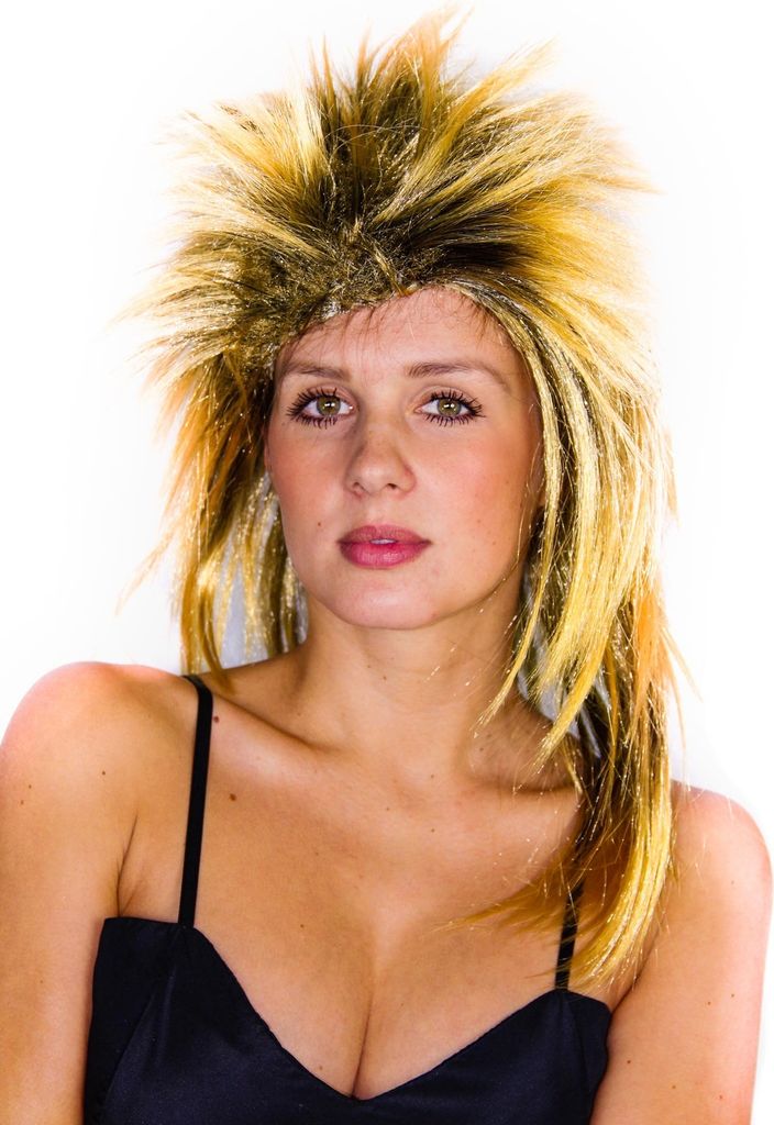 blonde 80er Jahre Vokuhila Rockstar Perücke für Damen Produktbild 
