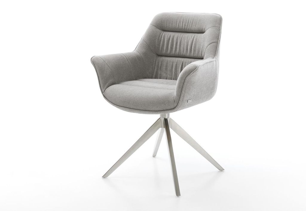 DELIFE Drehstuhl Kaira-Flex Strukturstoff Soft Grau Kreuzgestell breit Edelstahl 360° drehbar Wippfunktion