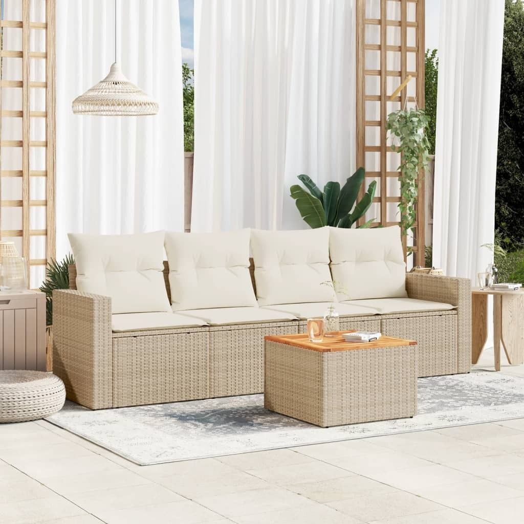 Maison Exclusive - 5-tlg. Garten-Sofagarnitur mit Kissen Beige Poly Rattan