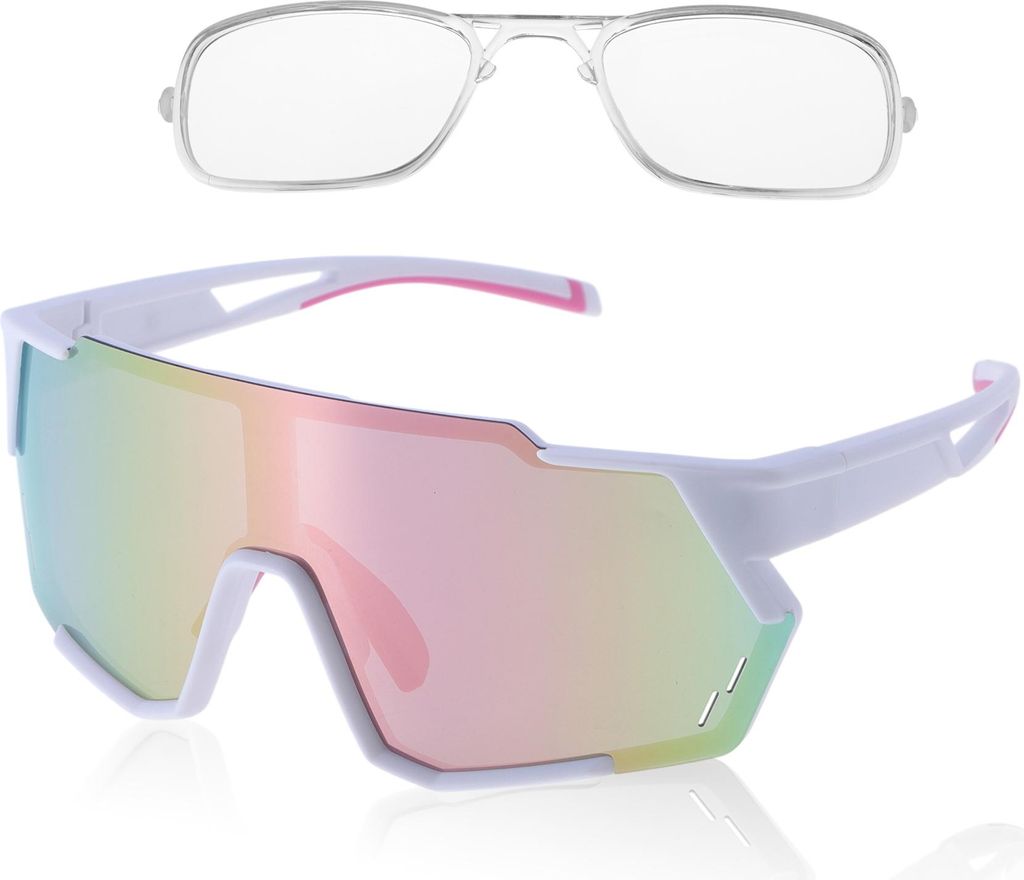 1 Set Motorradfahrbrille Blendfreie Tri-Acetyl-Cellulose PC UV400 Fahrradsonnenbrille Pink Glas Weißer Rahmen