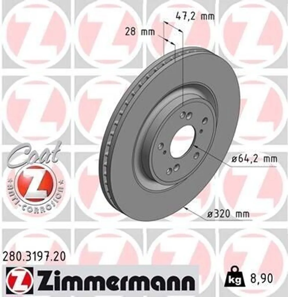 Disque de frein ventilé Zimmermann 280.3197.20 pour SUV CR-V V