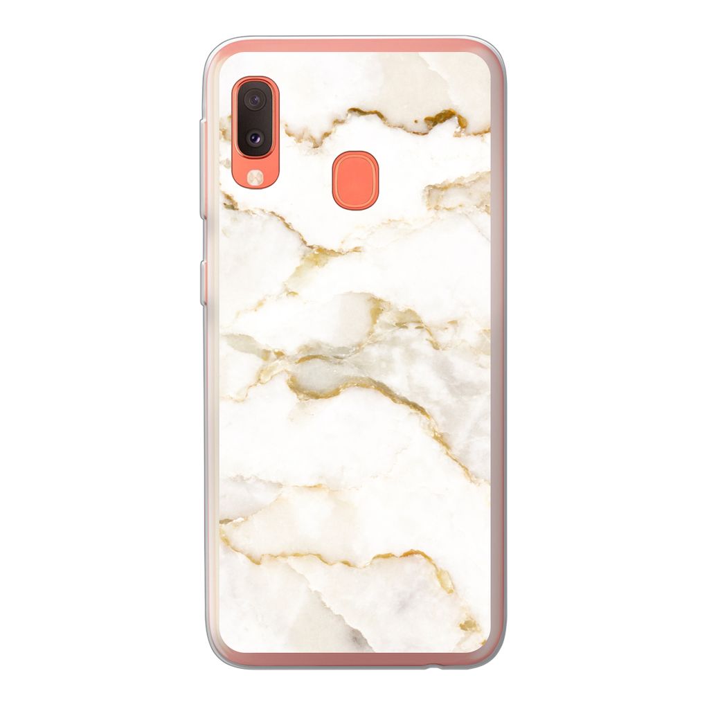 MuchoWow Handyhülle Schutzhülle Hülle für Samsung Galaxy A20e Marmor - Limette - Gold - Luxus - Marmoroptik - Weiß Silikon Softcase Handy H...