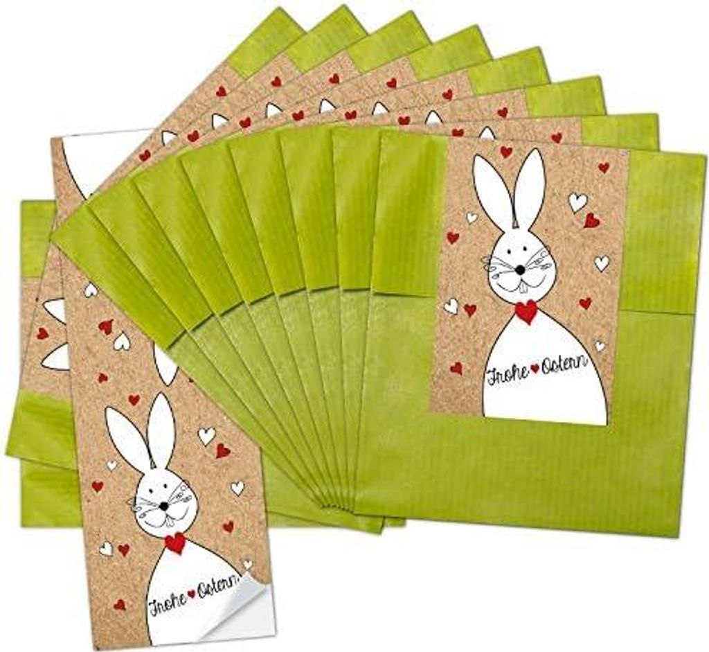 Logbuch-Verlag 25 kleine Ostertüten grün aus Papier 9,5 x 14 cm mit Ostersticker Osterhase - mini Papiertüte Geschenktüte Ostern