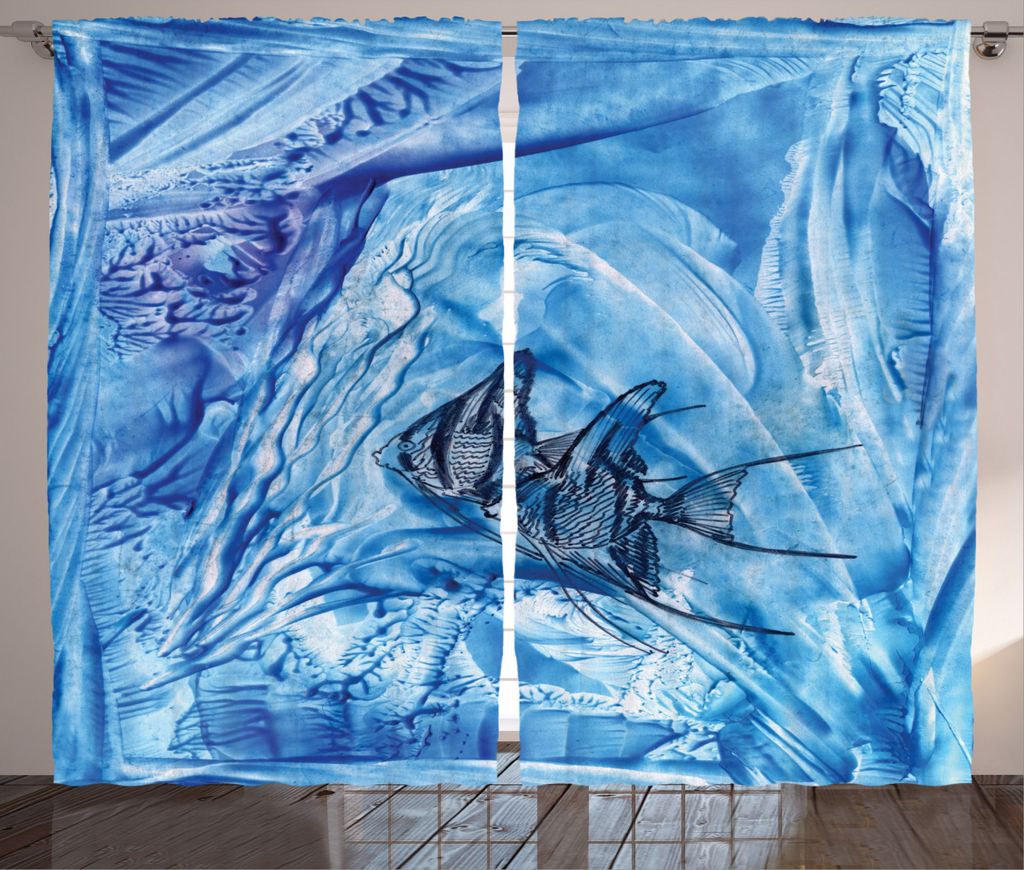 ABAKUHAUS Blau Rustikaler Gardine, Schwimmen Fisch, Schlafzimmer Kräuselband Vorhang mit Schlaufen und Haken, 280 x 245 cm, Blau