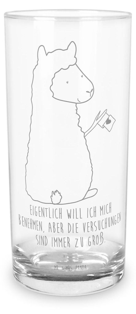 Mr. & Mrs. Panda Glas Alpaka Fahne 400 ml - Transparent - Geschenk, Liebe, Tumbler, Lama, Trinkglas, Longdrinkglas, Alpakas, Lamas, Cocktailglas
