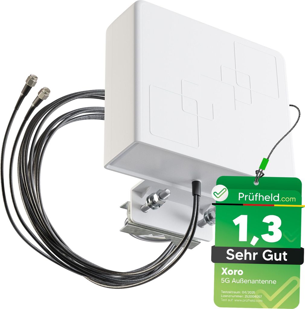Xoro 5G LTE Antenne Außenantenne 2348 Multiband Duo Antenne 5G / 4G / 3G MiMo 2X 9 dBi max. Verstärkung Wetterfest Outdoor für LTE Router mit SM...