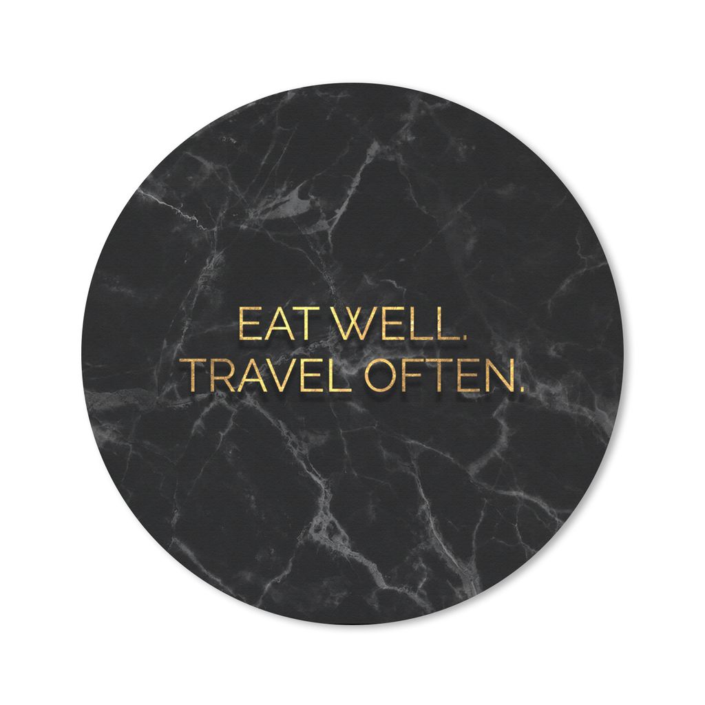MuchoWow Mauspad Mousepad Zitat - Essen - Reisen - Gold 40x40 cm - Mousepads - Maus Mat - Pad - Mausunterlage - Schreibtisch Accessoires