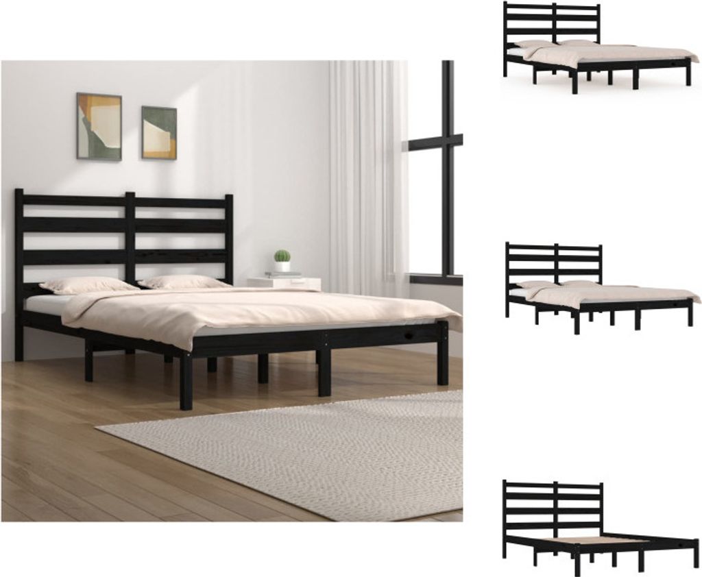 vidaXL Massivholzbett Schwarz Kiefer 200x200 cm - Betten & Bettgestelle