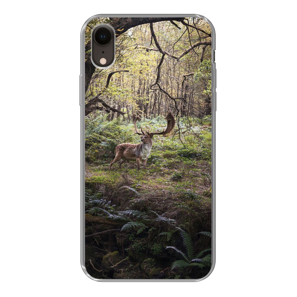 MuchoWow Handyhülle Schutzhülle Hülle für iPhone XR Waldtier - Hirsch - Sonne Silikon Softcase Handy Hülle - Schutzdeckel