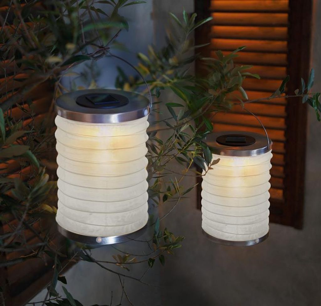 2x Solar LED Lampion, weiß, Gartenlampe wetterfest, Laterne, Campinglaterne, Dekoleuchte, Hängelaterne, Solarleuchte