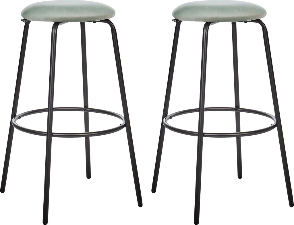 BELIANI Barhocker Mintgrün Samt und Metall ohne Lehne mit Fußstützen Retro Design Sitzmöbel Wohnzommer Küche Bar Wohnküche Ausstattung